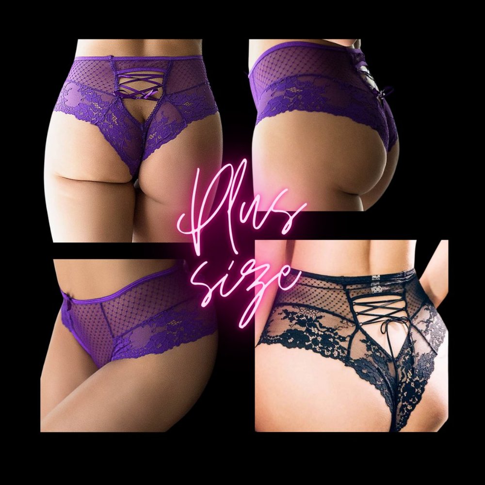 2XL 2 lace panties Black & Purple Lace Up